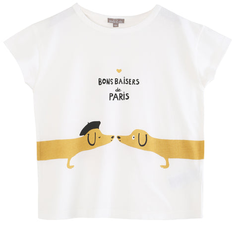 Girls Ecru "Rue des Rosiers" stripy Tee Shirt