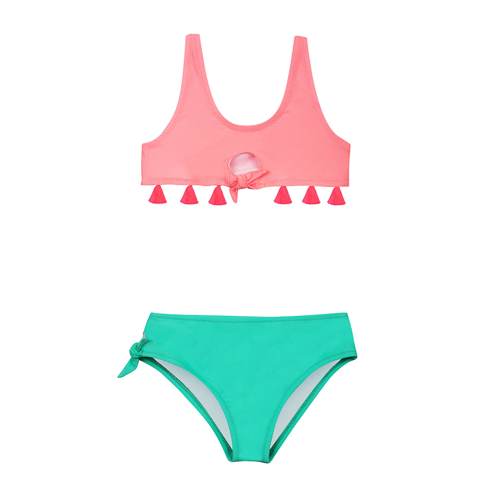 Girls Luana Vibrant Green & Coral Bikini