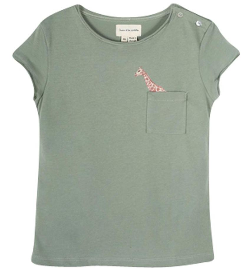 Girls Olive Green Perrine Popping Giraffe T Shirt