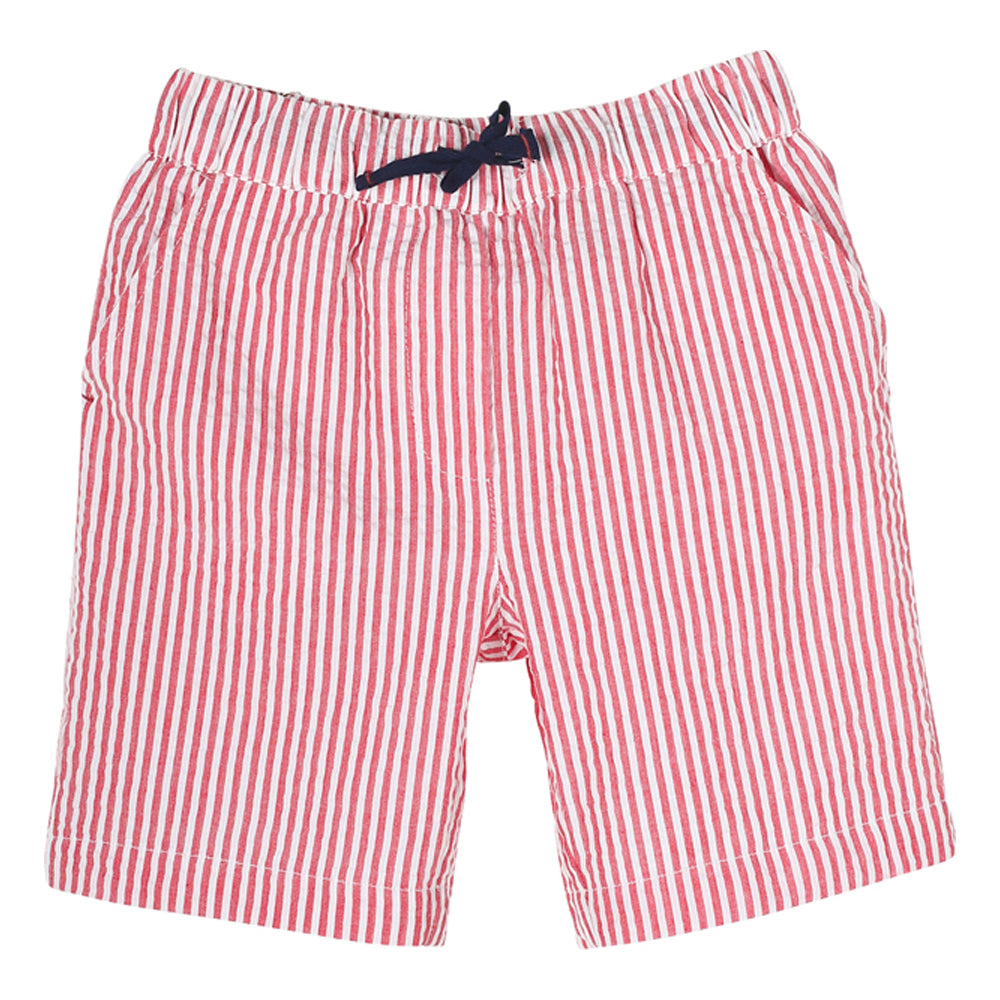 Boys Red Paltro Seersucker Bermuda Shorts