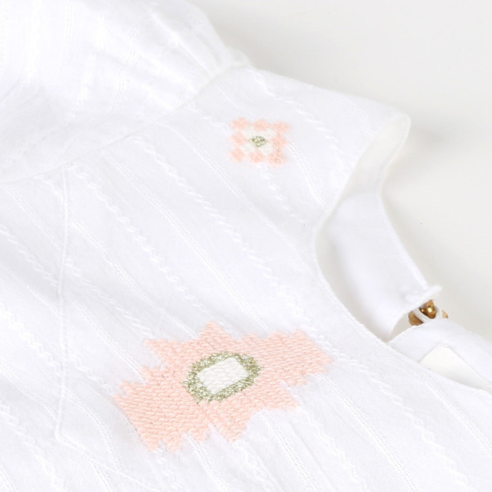 Girls White & Pink Embroidered Dress
