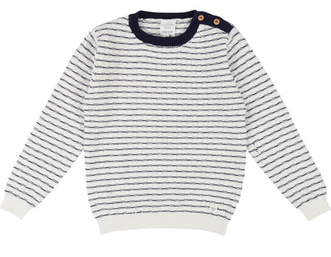 Boys White and Blue Striped Hooded Sweatshirt