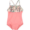 Girls Pink And Floral Print Swimsuit