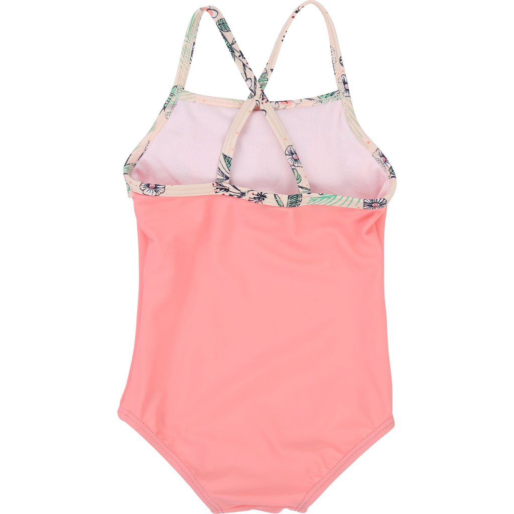 Girls Pink And Floral Print Swimsuit
