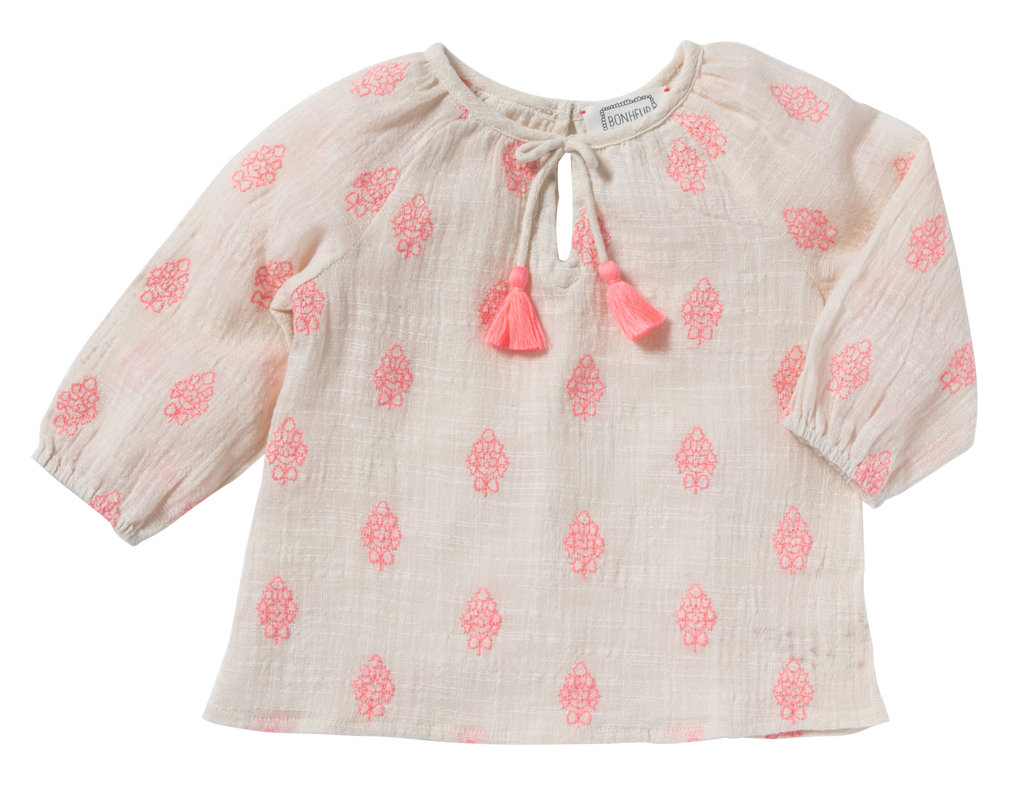 Baby Girl Pompom Pink Flowers Blouse