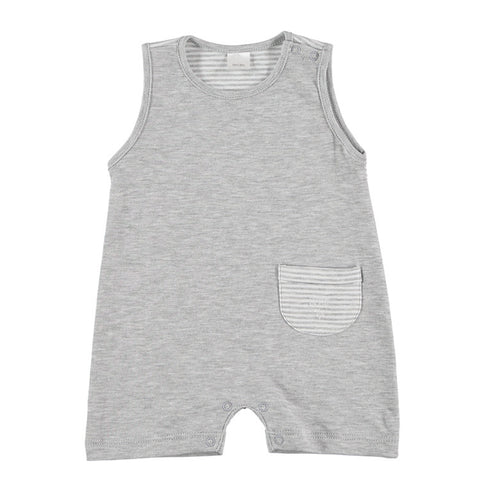 Baby Prima Cotton Verano Short Sleeves Pyjamas, Grey Stripes.