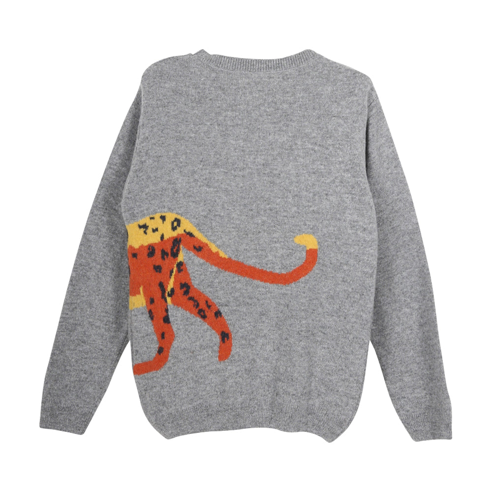 Boys Grey Optat Leopard Knitted Jumper