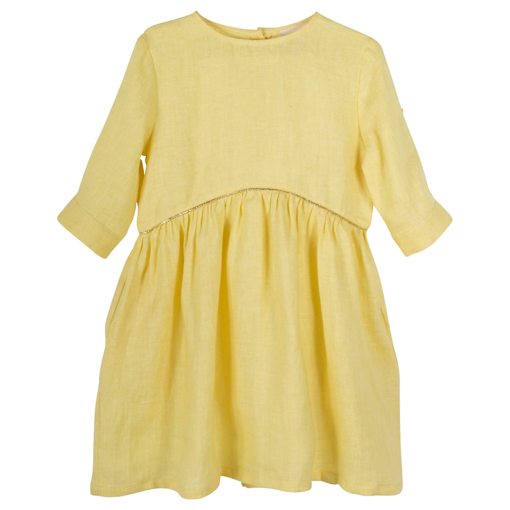 Girls Parissa Daffodil Yellow Linen Dress