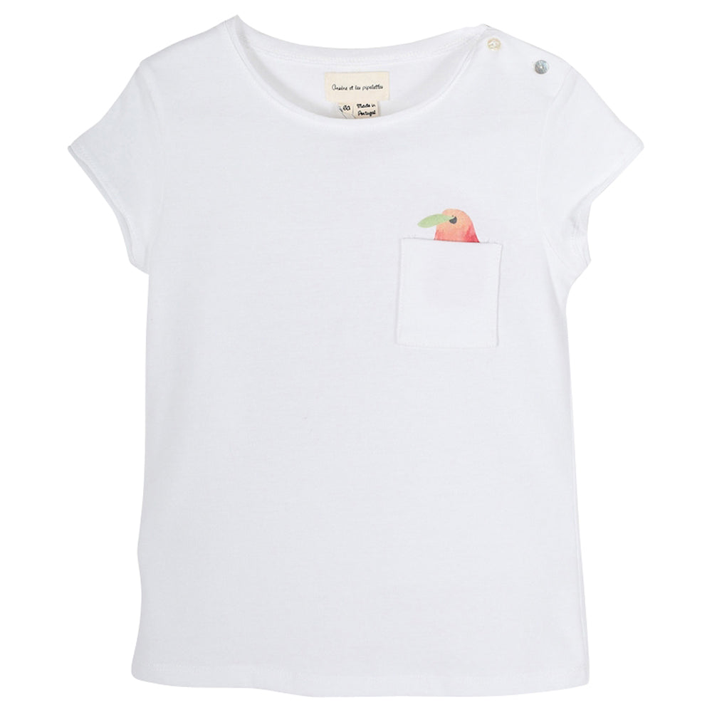 Girls Perrine White T Shirt With Surprised Pocket