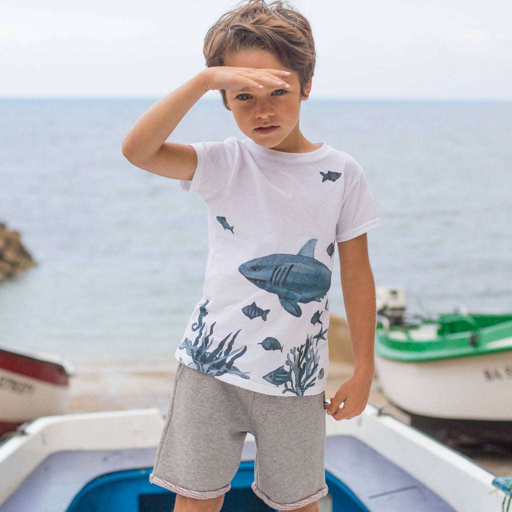 Boys White Phong Shark T Shirt